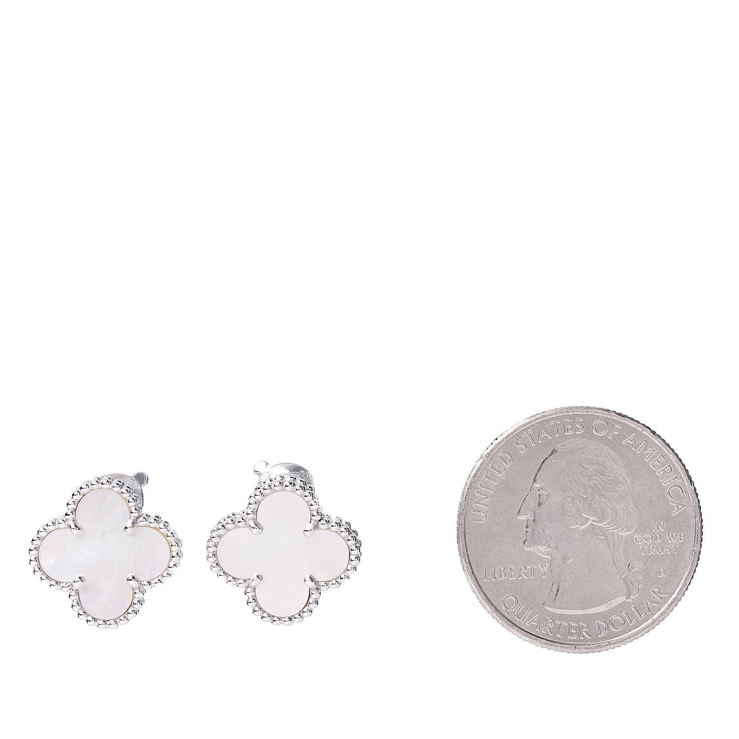 Van Cleef & Arpels 18K White Gold Mother of Pearl Vintage Alhambra Earrings 2 of 5