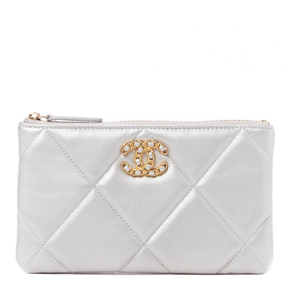 Chanel Shiny Goatskin Quilted Small Chanel 19 Pouch Silver 1 of 9
