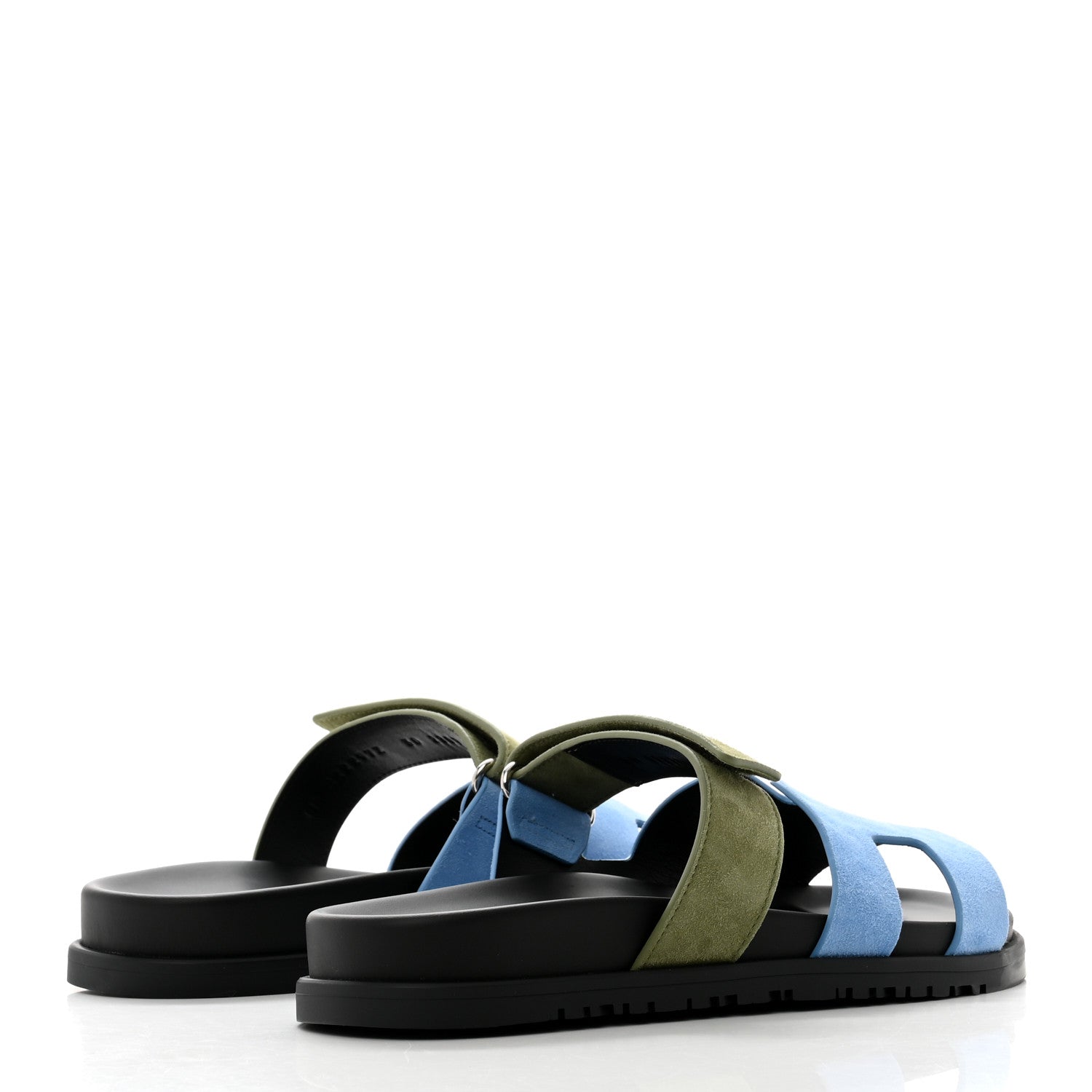 Hermes Suede Goatskin Womens Chypre Sandals 38 Bleu Cameo Vert 4 of 9