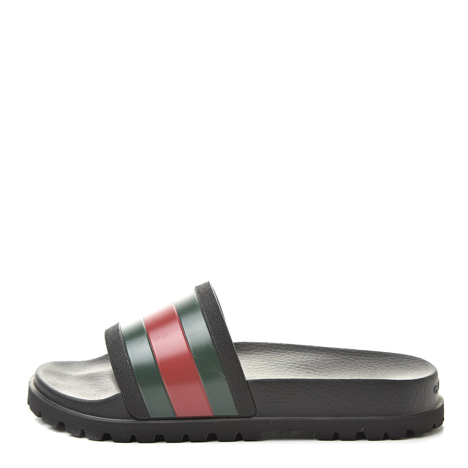Gucci Rubber Web Mens Lug Sole Slide Sandals 8 Black Green Red 1 of 12