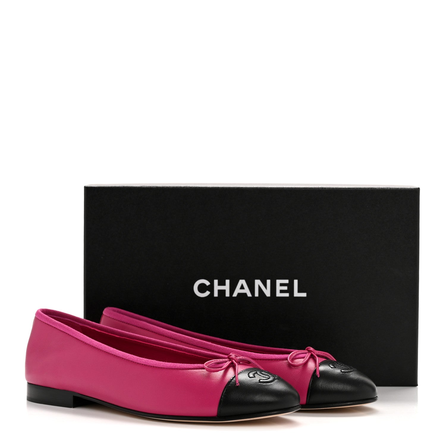 Chanel Calfskin Cap Toe CC Ballerina Flats 37.5 Fuchsia Black 10 of 10