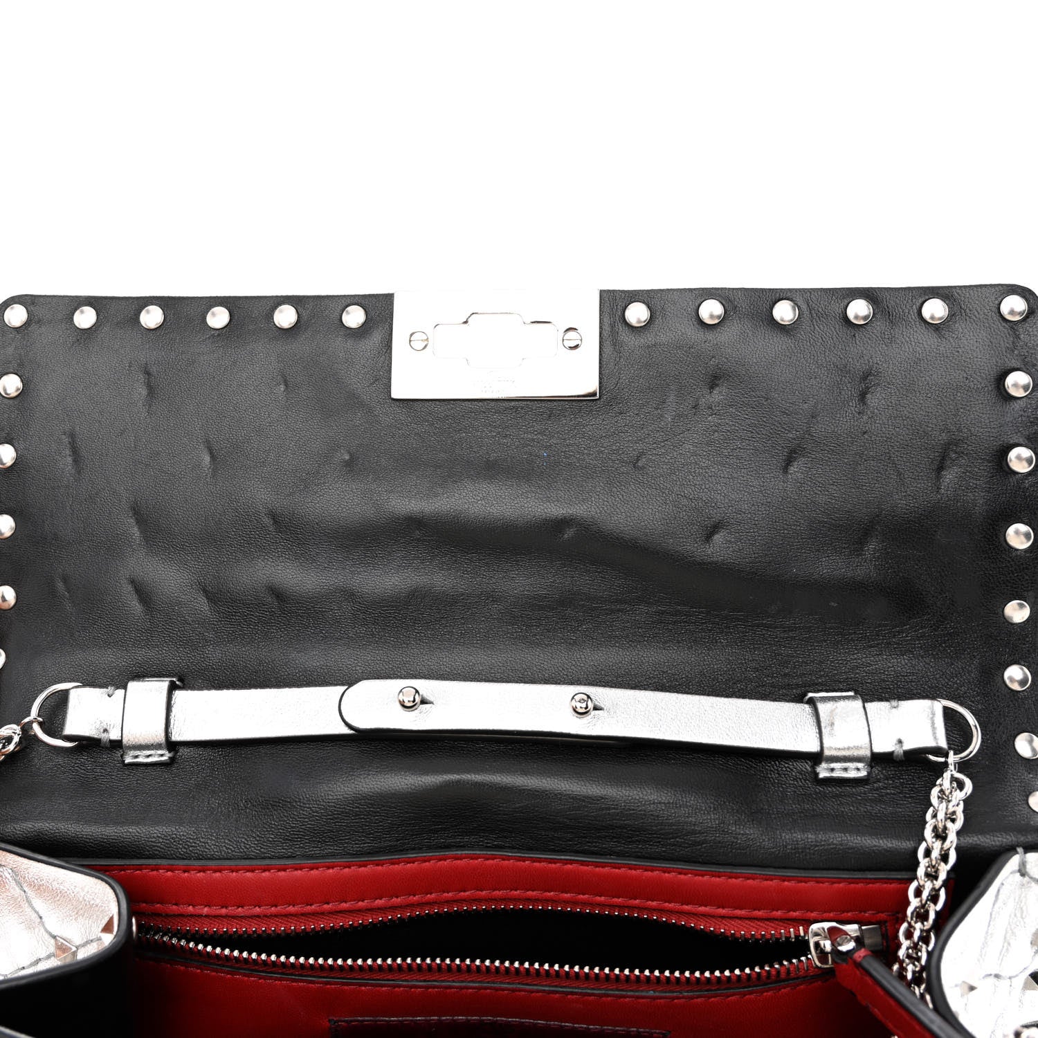 Valentino Garavani Metallic Lambskin Rockstud Spike Wallet on Chain Silver 11 of 11