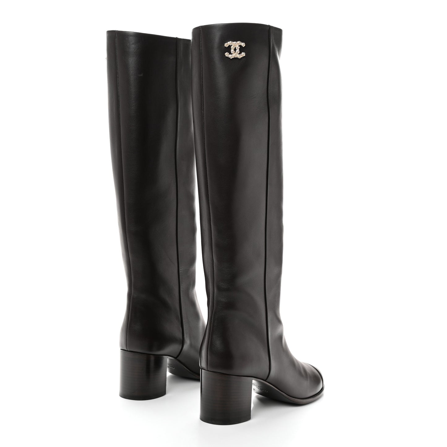 Calfskin CC High Boots 41 Brown