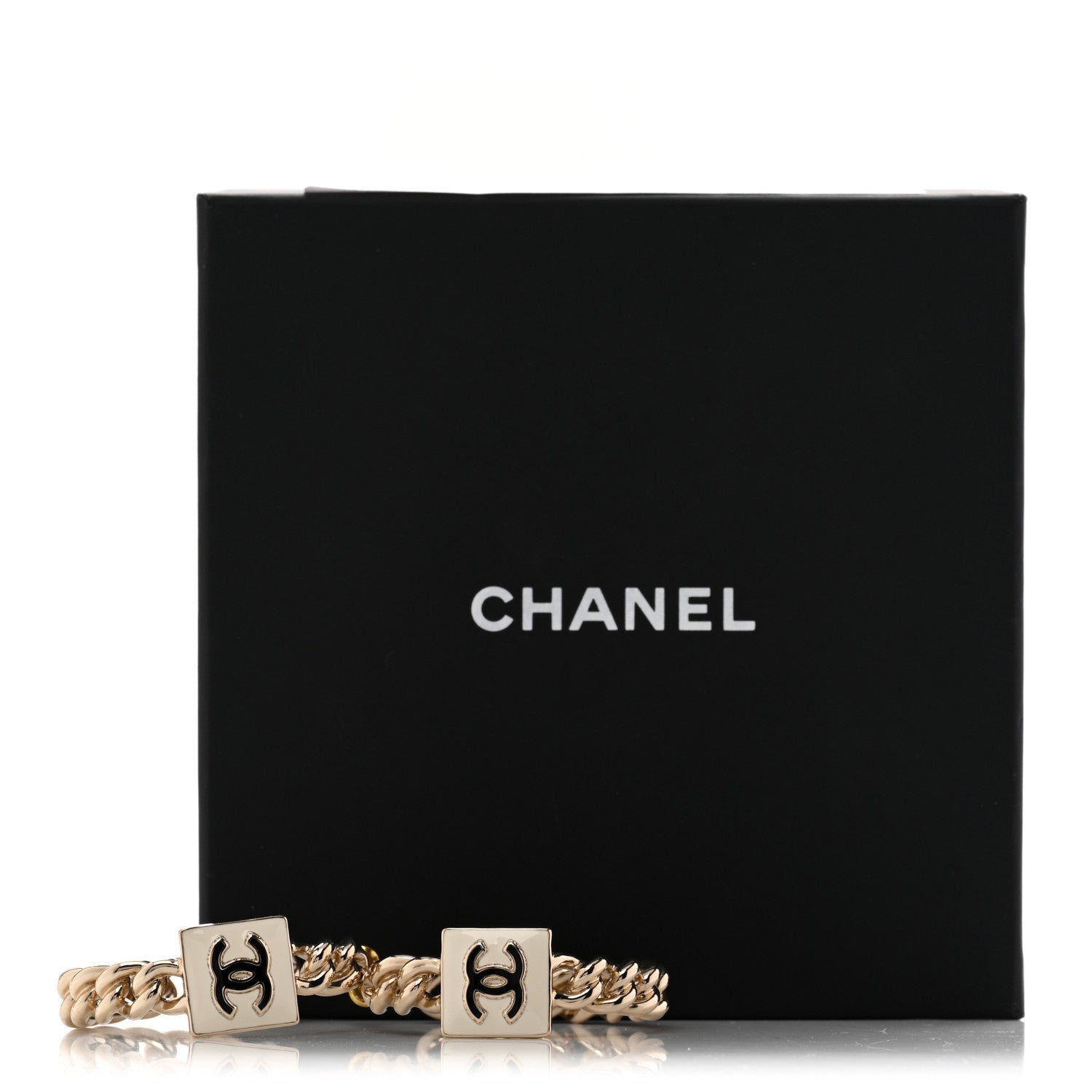 Chanel Metal Enamel CC Chain Hoop Earrings Gold Black White Gold Black 5 of 5