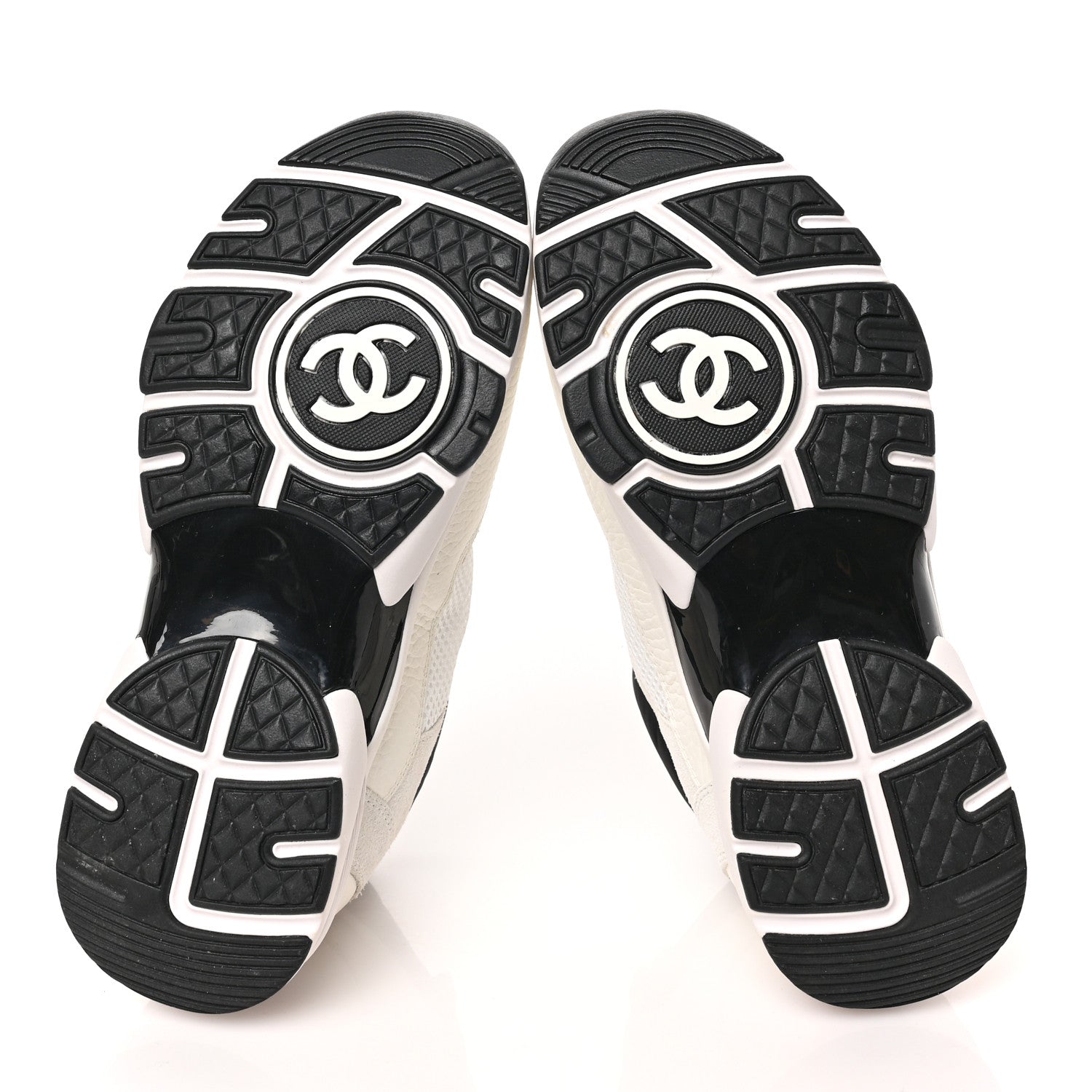 Chanel Mesh Suede Calfskin Grained Calfskin Womens CC Sneakers 36 White Black 5 of 7