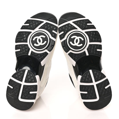 Chanel Mesh Suede Calfskin Grained Calfskin Womens CC Sneakers 36 White Black 5 of 7