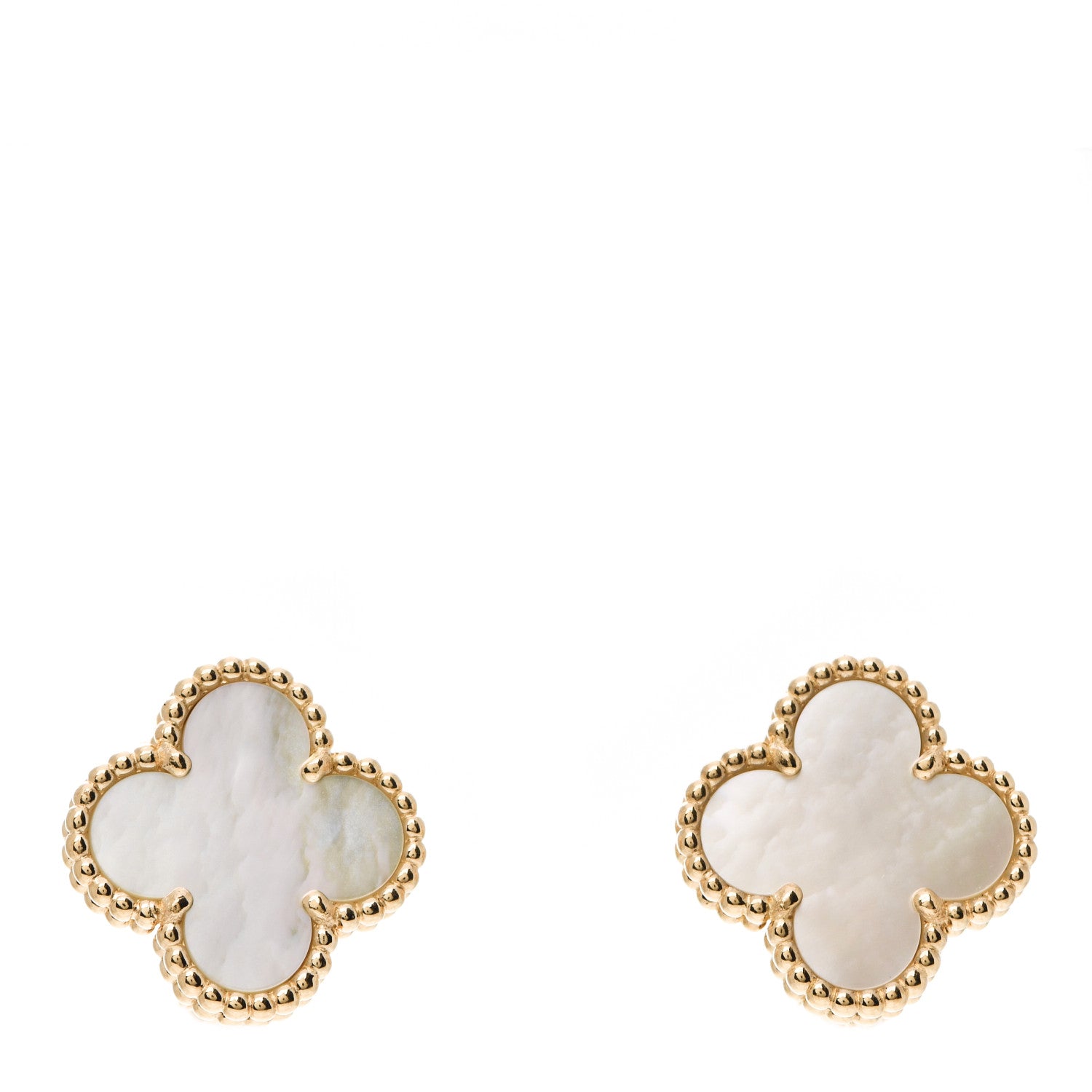 Van Cleef & Arpels 18K Yellow Gold Mother of Pearl Vintage Alhambra Earrings 1 of 5