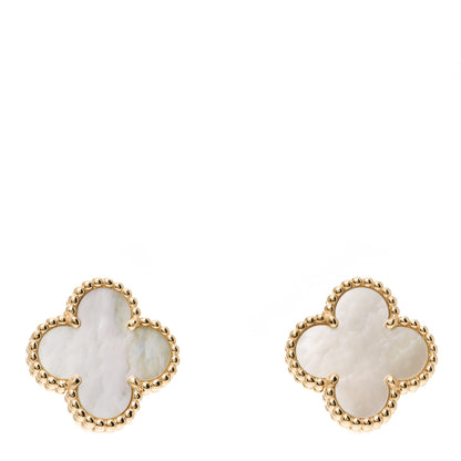 Van Cleef & Arpels 18K Yellow Gold Mother of Pearl Vintage Alhambra Earrings 1 of 5