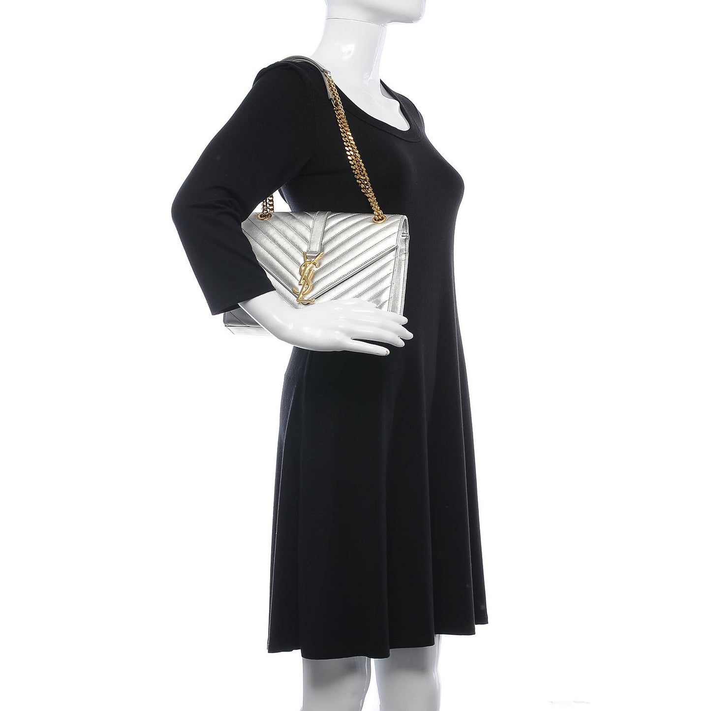 Metallic Calfskin Matelasse Medium Monogram Satchel Silver