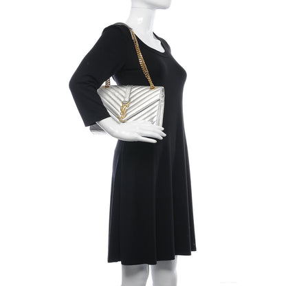 Saint Laurent Metallic Calfskin Matelasse Medium Monogram Satchel Silver 2 of 9