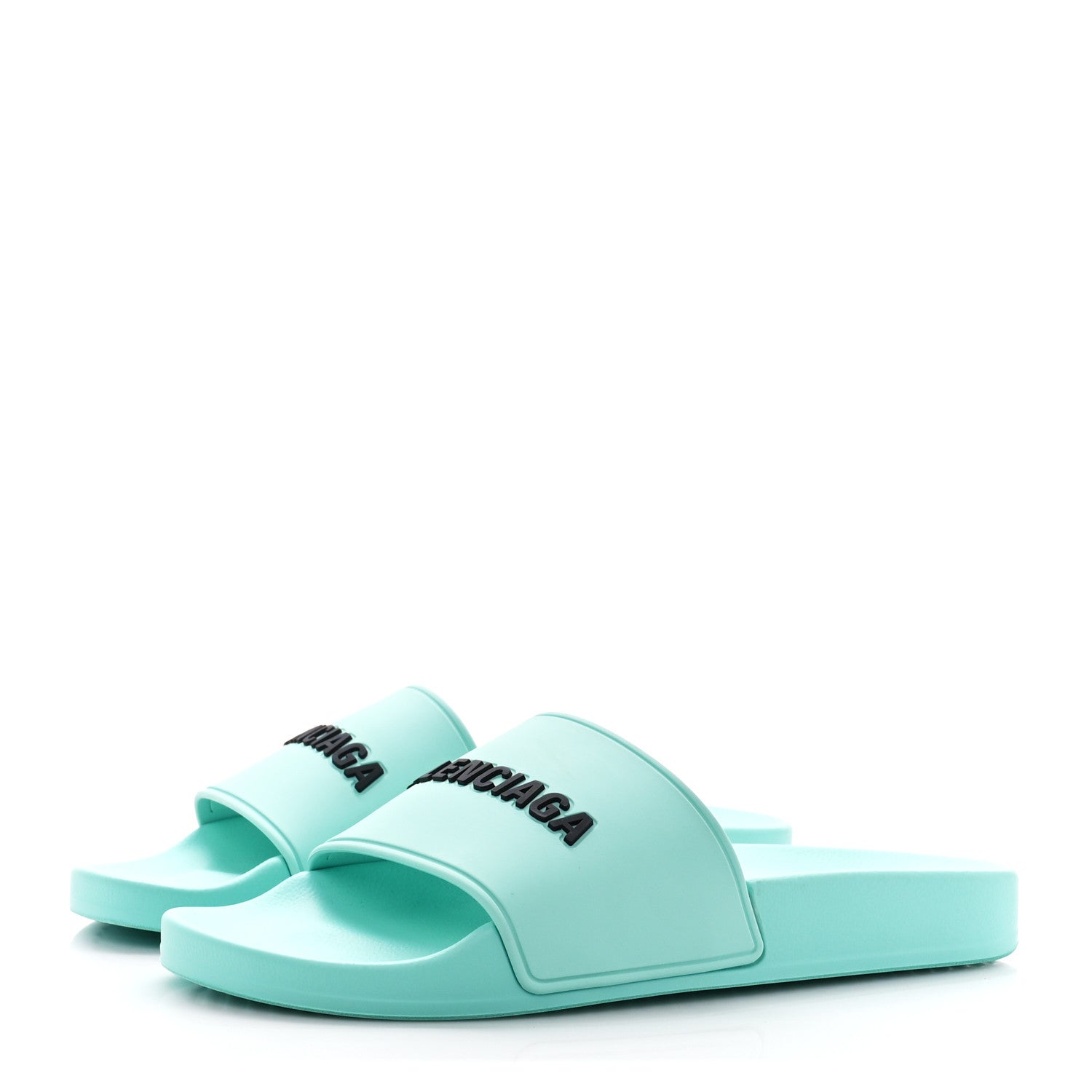 Balenciaga Rubber Logo Womens Pool Slide Sandals 37 Mint Black 3 of 8