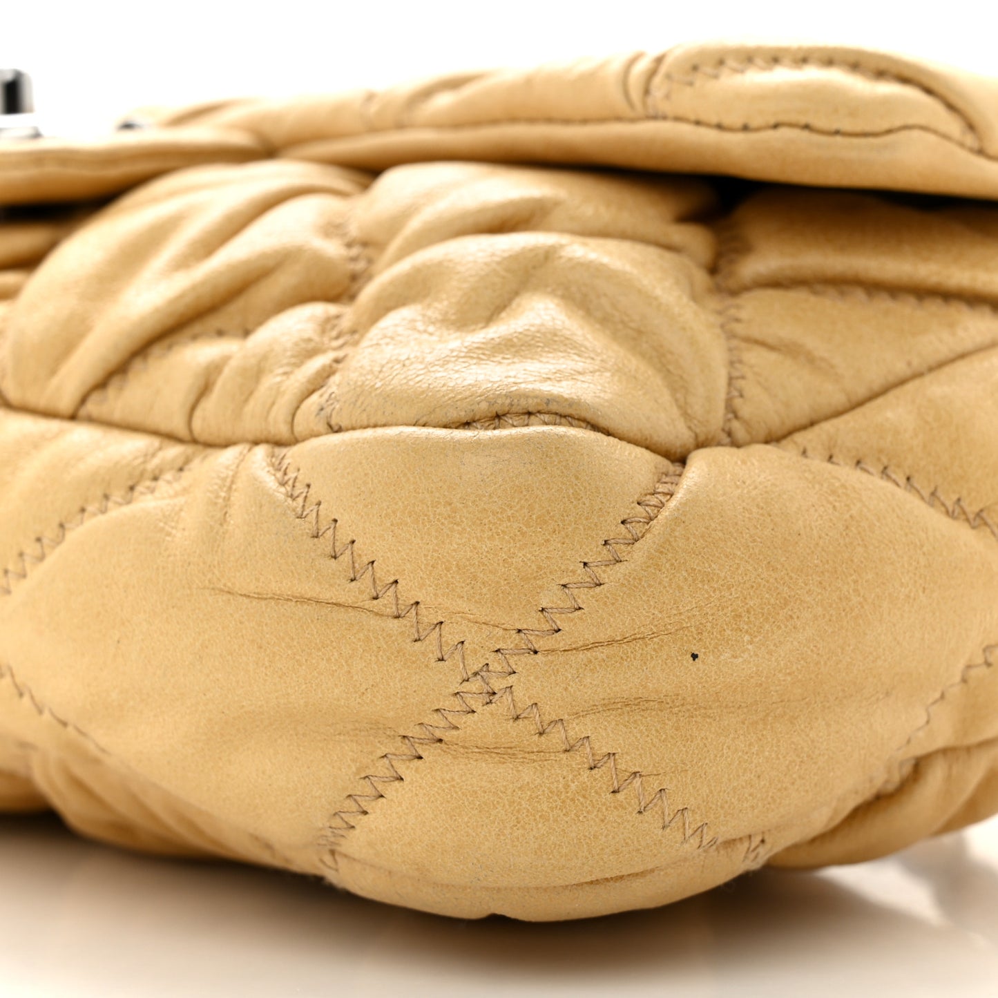 Calfskin Quilted Medium Bubble Quilt Flap Bag Beige