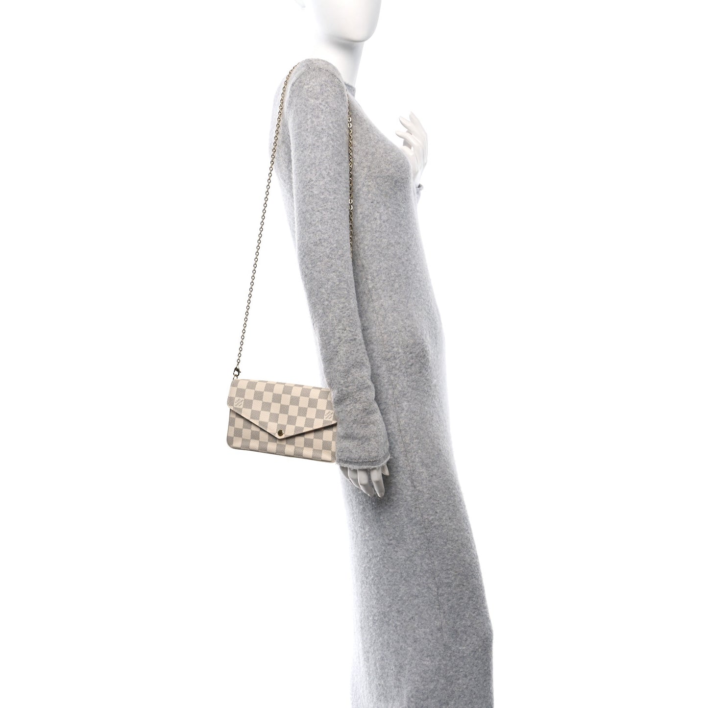 Damier Azur Pochette Felicie Chain Wallet Rose Ballerine