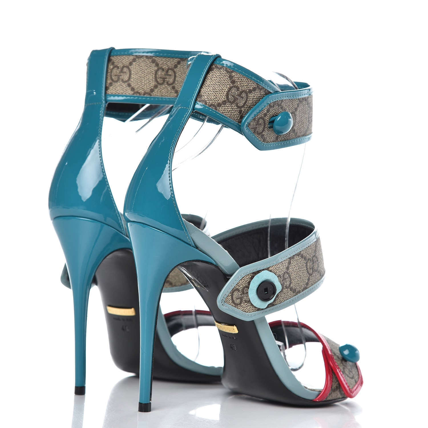Gucci GG Supreme Monogram Patent Harleth Sandals 40 Beige Ebony Pink Fucsia Cyan 4 of 12