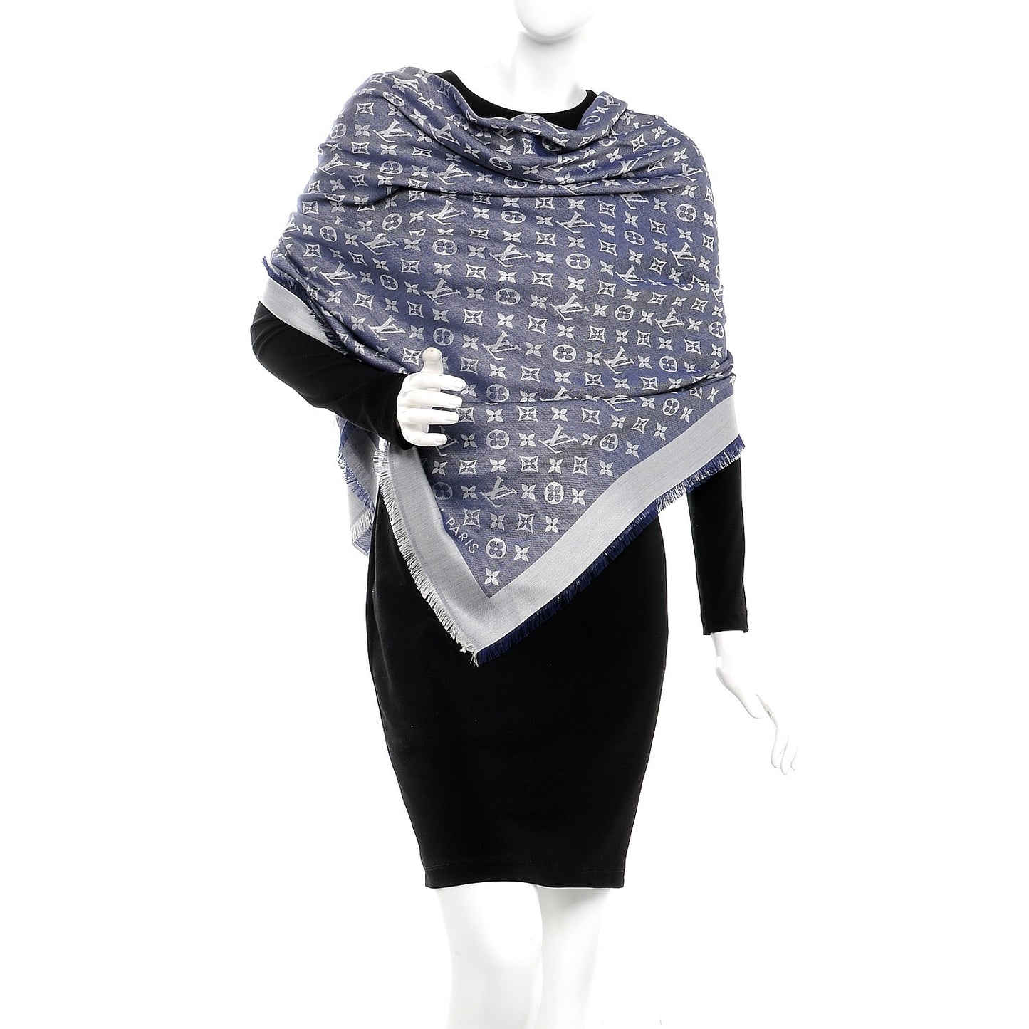 Silk Wool Monogram Denim Shawl Blue