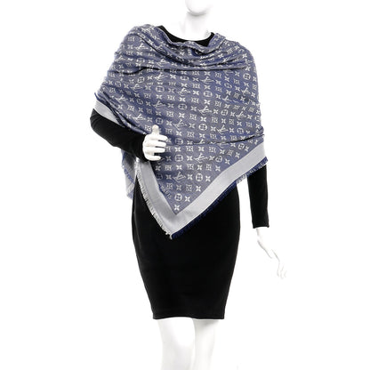 Louis Vuitton Silk Wool Monogram Denim Shawl Blue 2 of 4