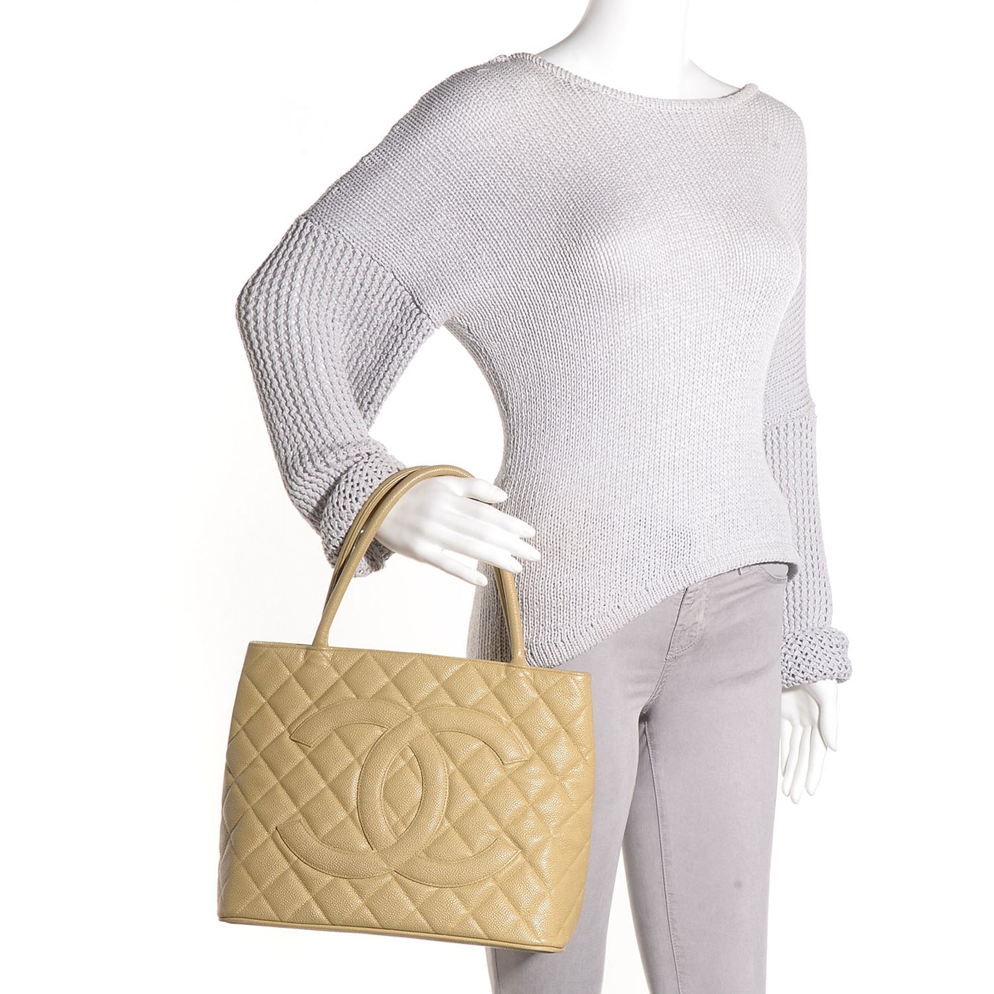 Caviar Quilted Medallion Tote Beige
