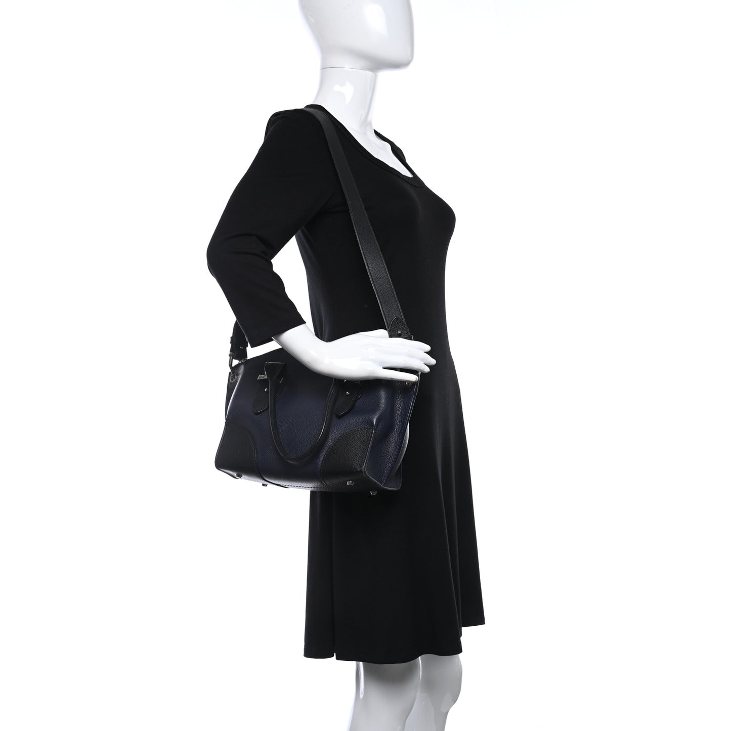 Grained Calfskin Small Bi-Color Legend Satchel Navy Black