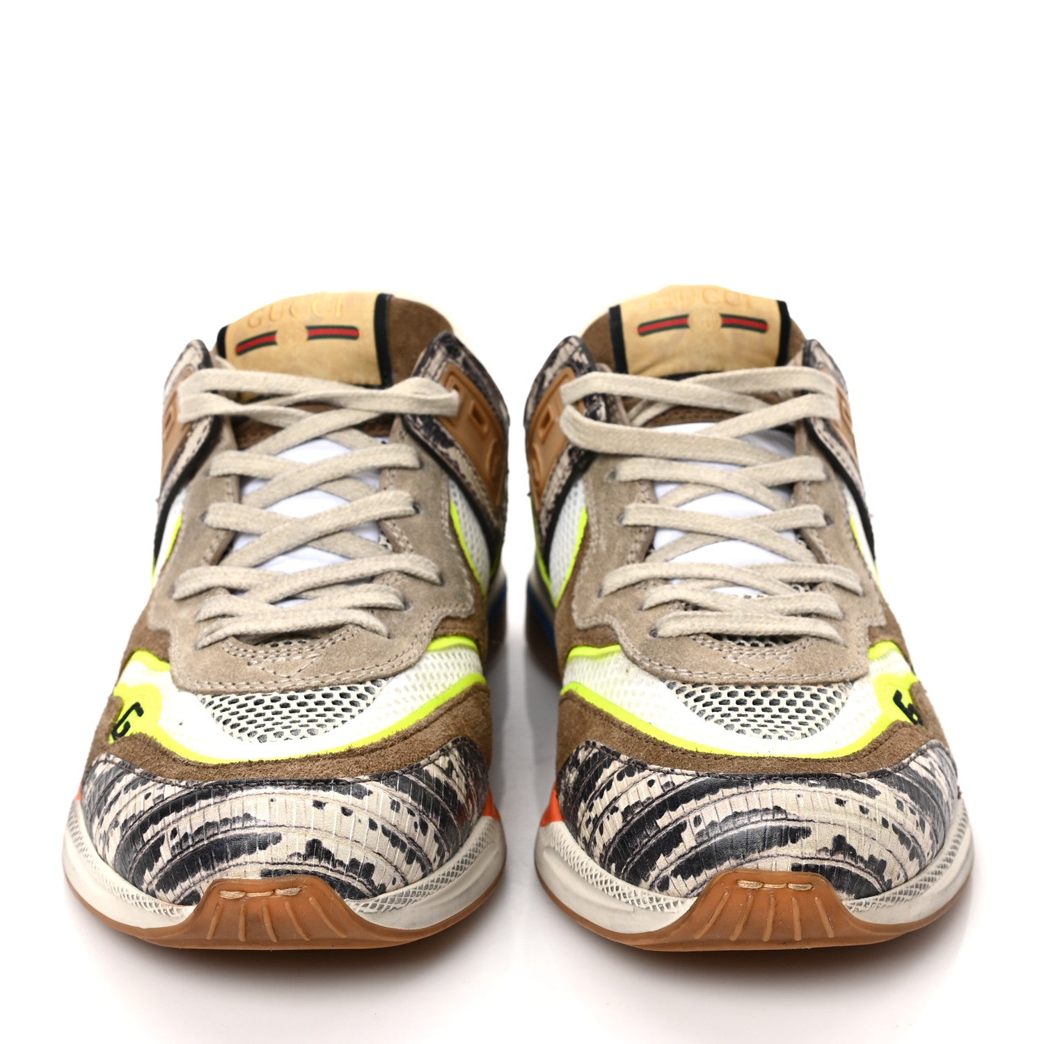 Gucci Suede Calfskin Tejus Printed Mens Ultrapace Sneakers 5.5 Natural Ardesia Neon Yellow 2 of 7