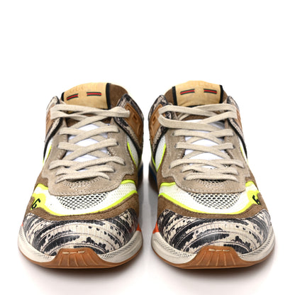 Gucci Suede Calfskin Tejus Printed Mens Ultrapace Sneakers 5.5 Natural Ardesia Neon Yellow 2 of 7