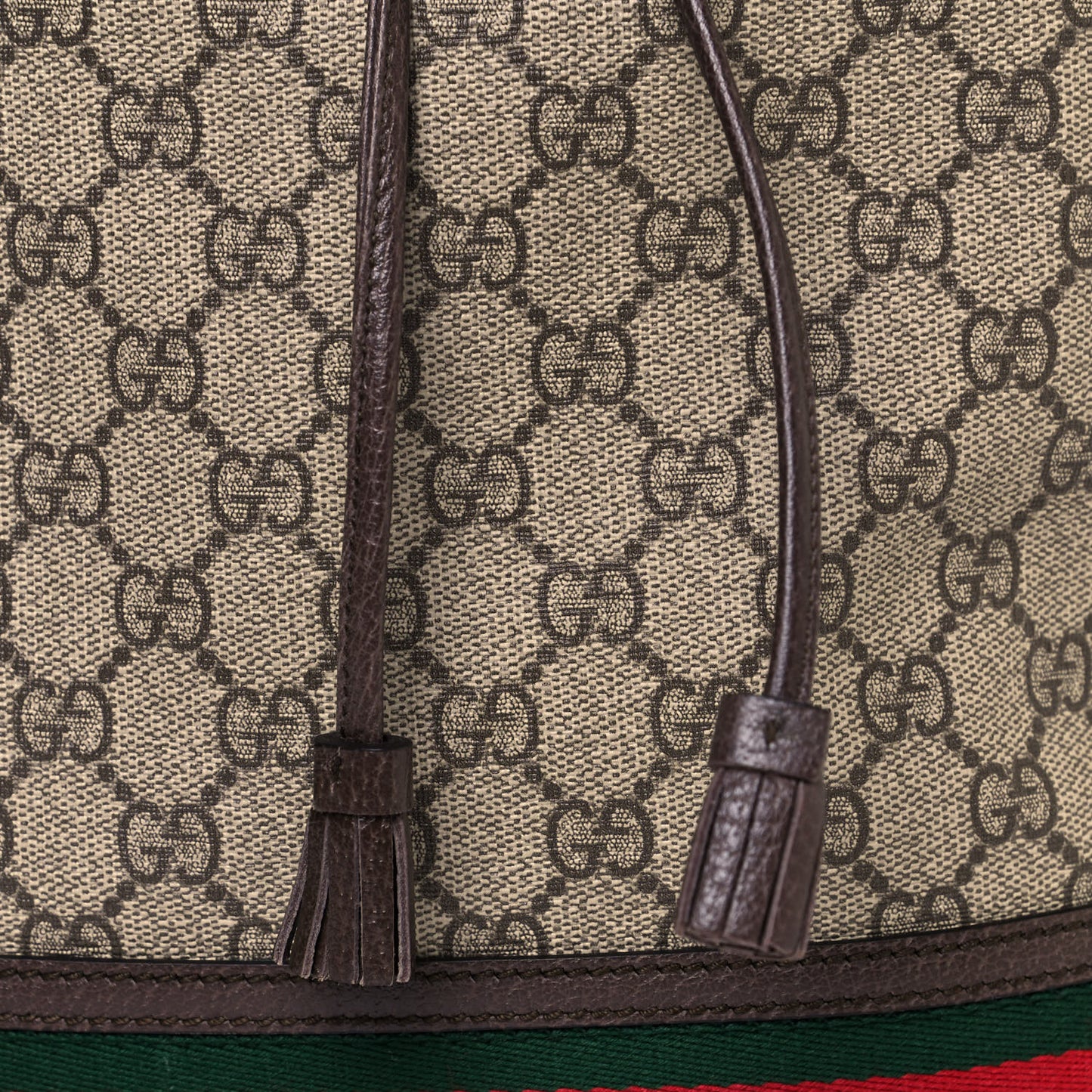 GG Supreme Monogram Web Ophidia Bucket Bag Brown