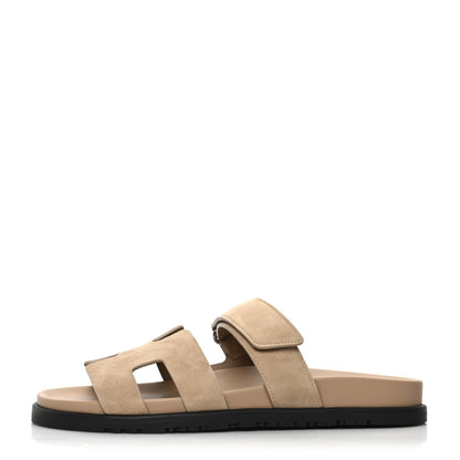 Hermes Suede Goatskin Womens Chypre Sandals 40 Beige Argile 1 of 9