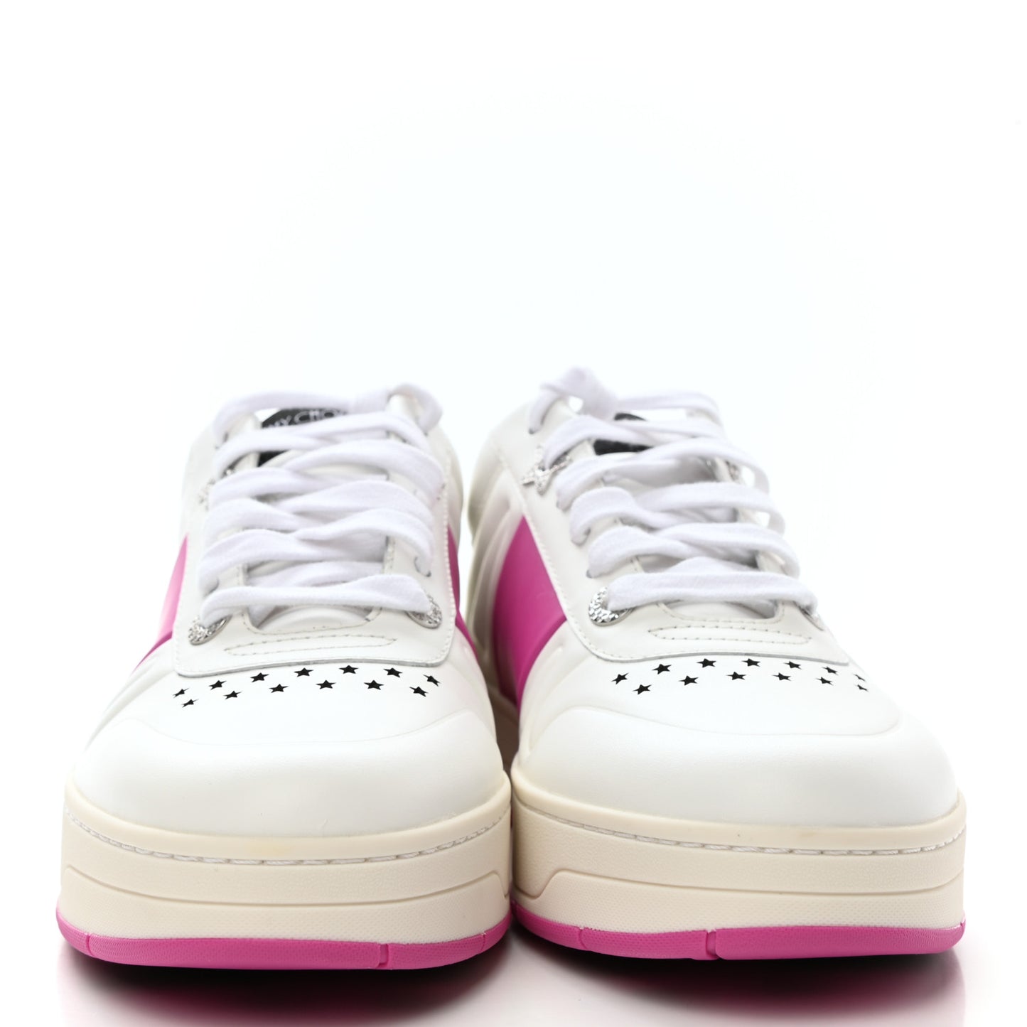 Calfskin Vinyl Striped Hawaii Flatform Sneakers 39 White Fuchsia