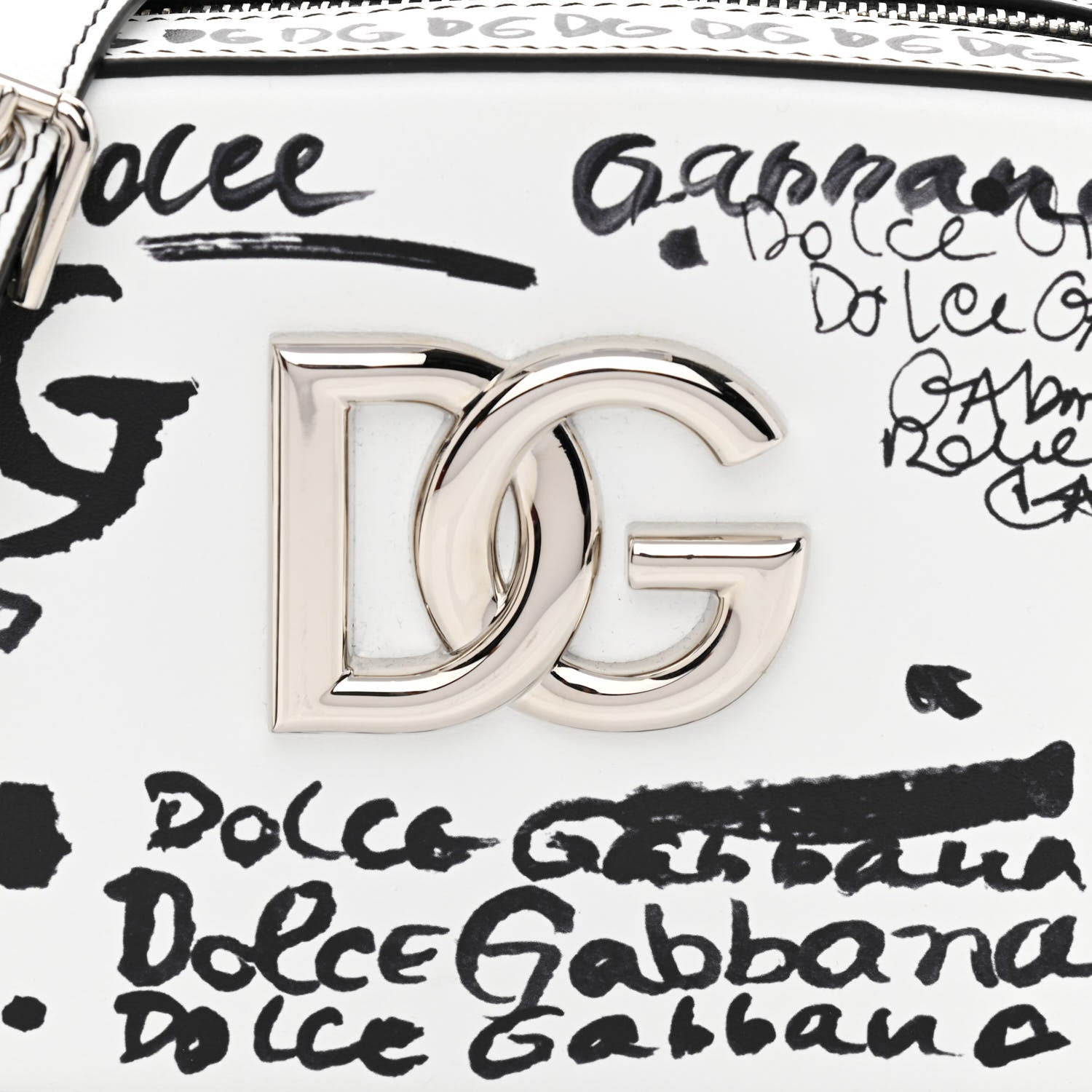 Dolce & Gabbana Calfskin DG Graffiti Print Camera Crossbody White 7 of 9
