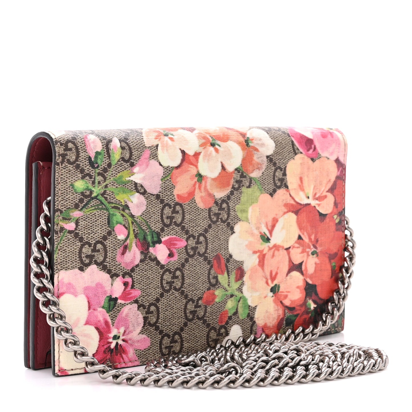 GG Supreme Monogram Blooms Chain Wallet Beige Multicolor Dry Rose