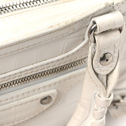 Balenciaga Semi Shiny Calfskin Crocodile Embossed Neo Classic Silver Hardware Mini City White 11 of 12