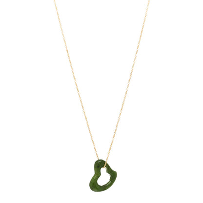 Tiffany 18K Yellow Gold Jade 23mm Elsa Peretti Open Heart Pendant Necklace 1 of 4