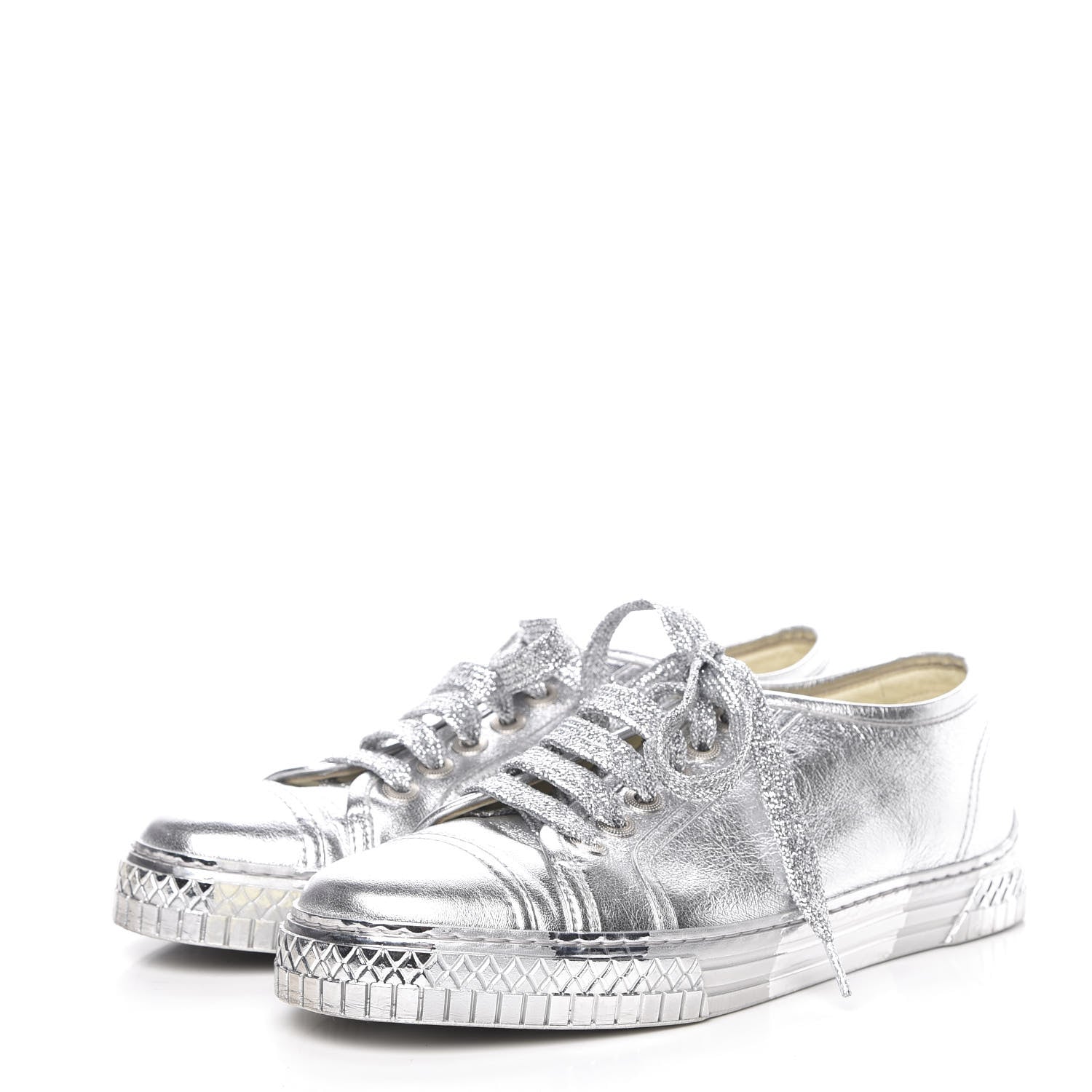 Chanel Laminated Lambskin Sneakers 39 Silver 3 of 10