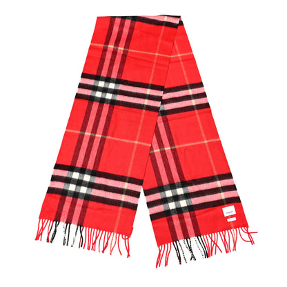 Burberry Cashmere Giant Check Fringe Scarf Military Red 2 of 3