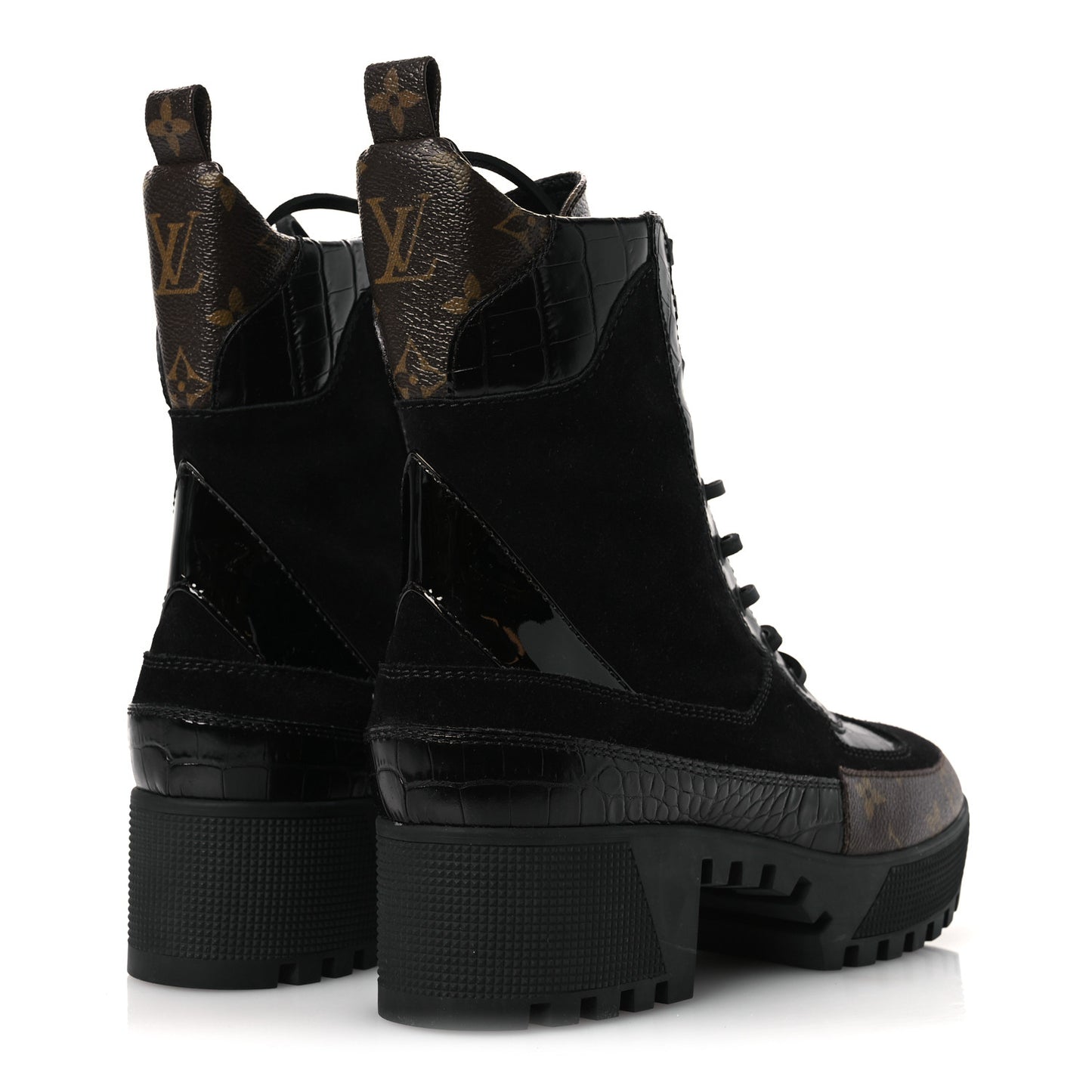 Suede Calfskin Monogram Laureate Platform Desert Boots 40 Black