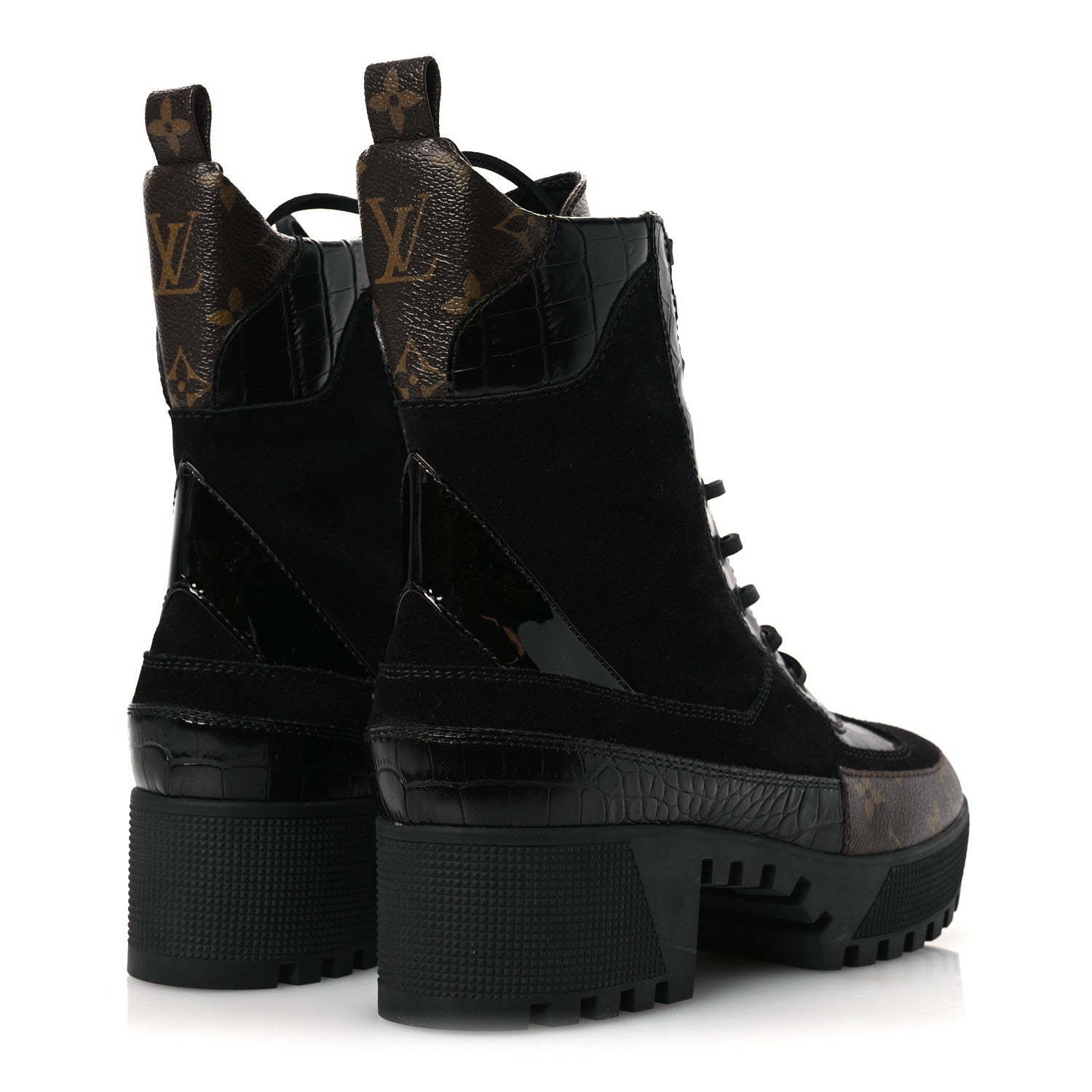 Louis Vuitton Suede Calfskin Monogram Laureate Platform Desert Boots 40 Black 5 of 11
