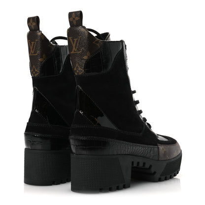 Louis Vuitton Suede Calfskin Monogram Laureate Platform Desert Boots 40 Black 5 of 11