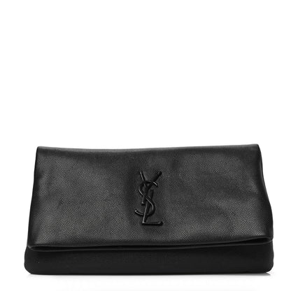 Saint Laurent Grain De Poudre West Hollywood Monogram Fold Over Clutch Black 1 of 8