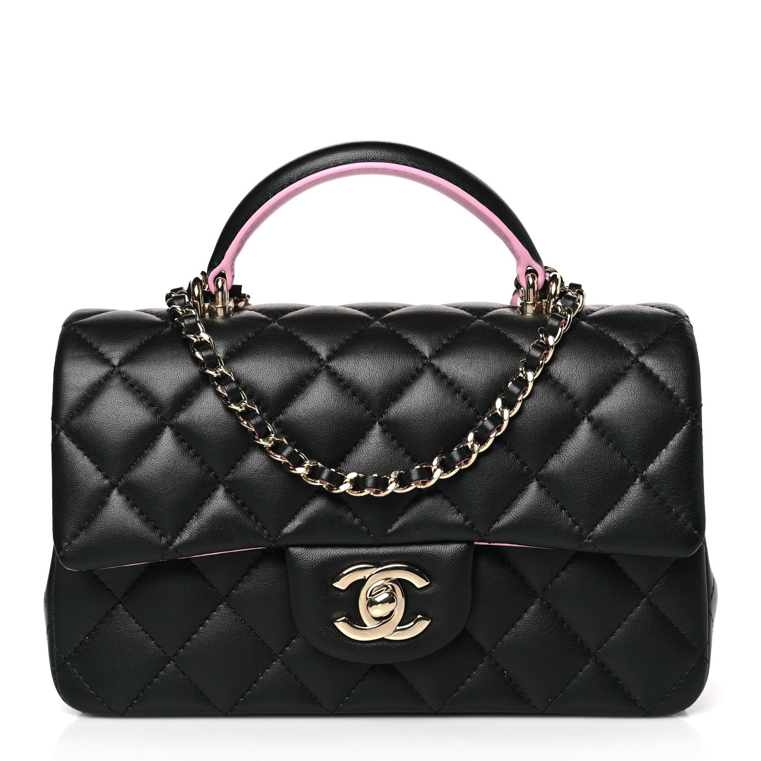 Chanel Lambskin Quilted Bi-Color Mini Top Handle Rectangular Flap Black Lilac 1 of 10