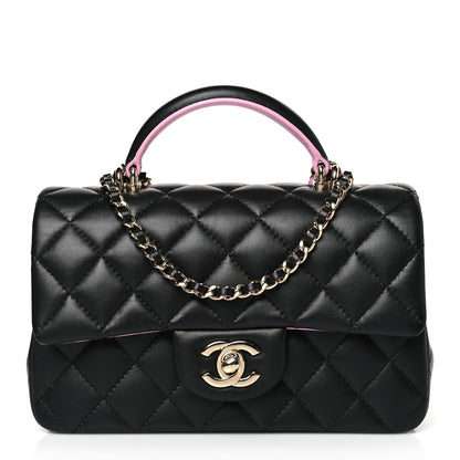 Chanel Lambskin Quilted Bi-Color Mini Top Handle Rectangular Flap Black Lilac 1 of 10