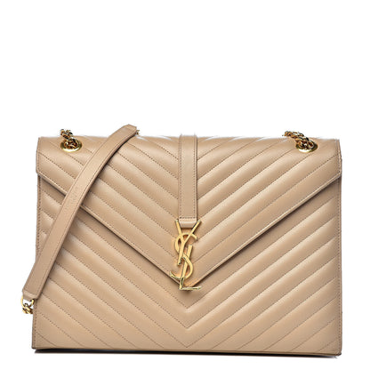 Saint Laurent Grain De Poudre Matelasse Chevron Large Monogram Satchel Dark Beige 1 of 12