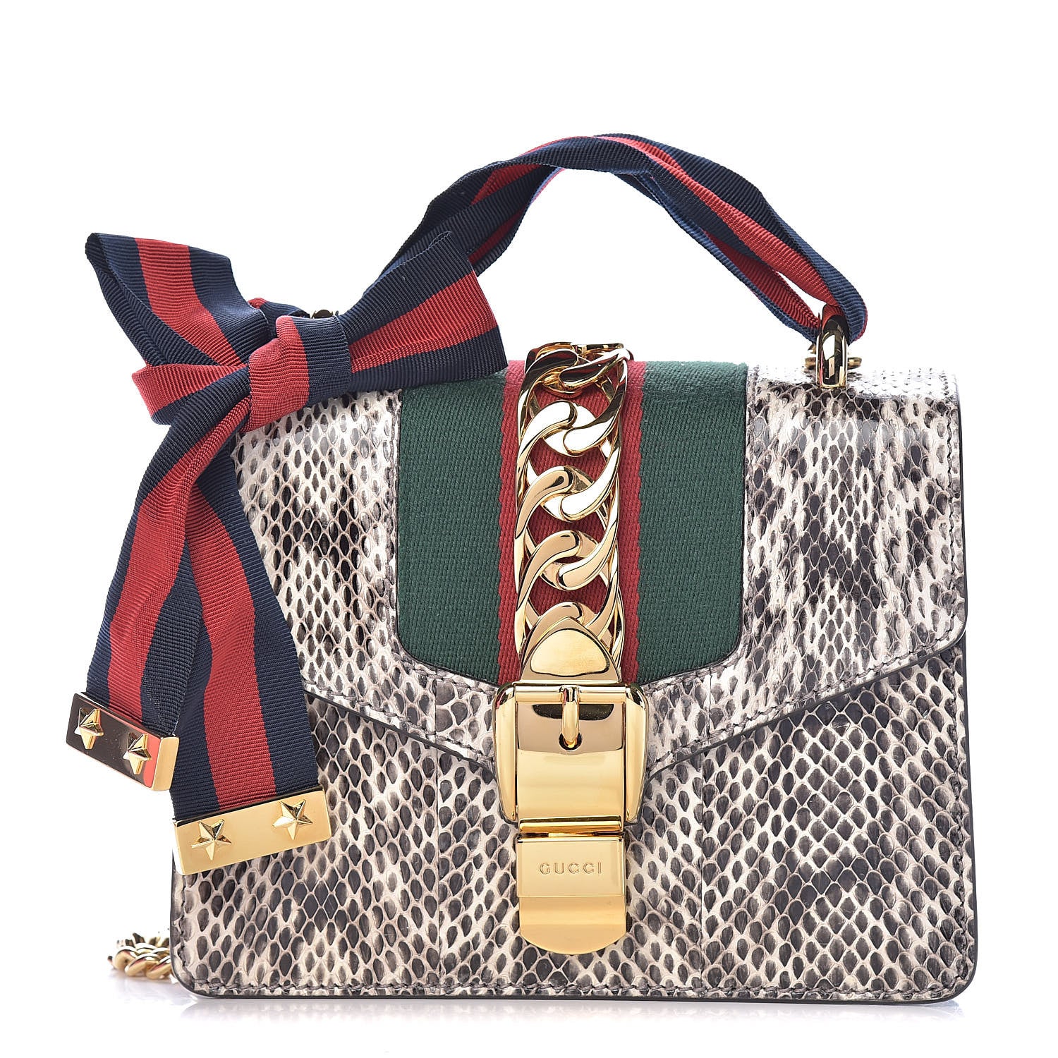 Gucci Snakeskin Mini Sylvie Chain Shoulder Bag Grey 1 of 13