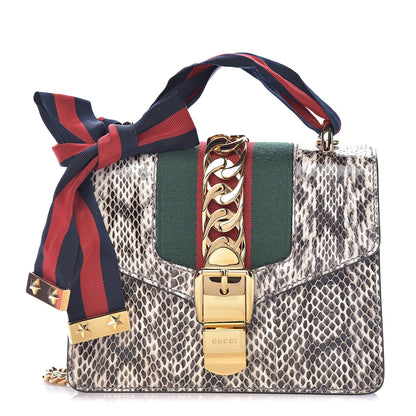 Gucci Snakeskin Mini Sylvie Chain Shoulder Bag Grey 1 of 13