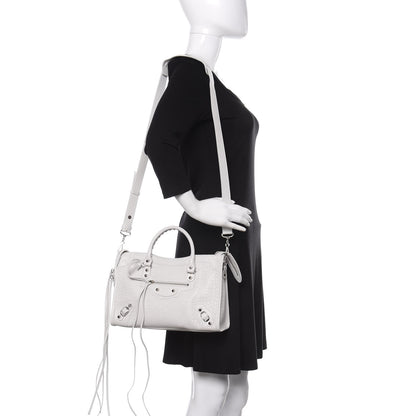 Balenciaga Matte Supple Lambskin Crocodile Embossed Classic Silver Hardware S City White 2 of 11