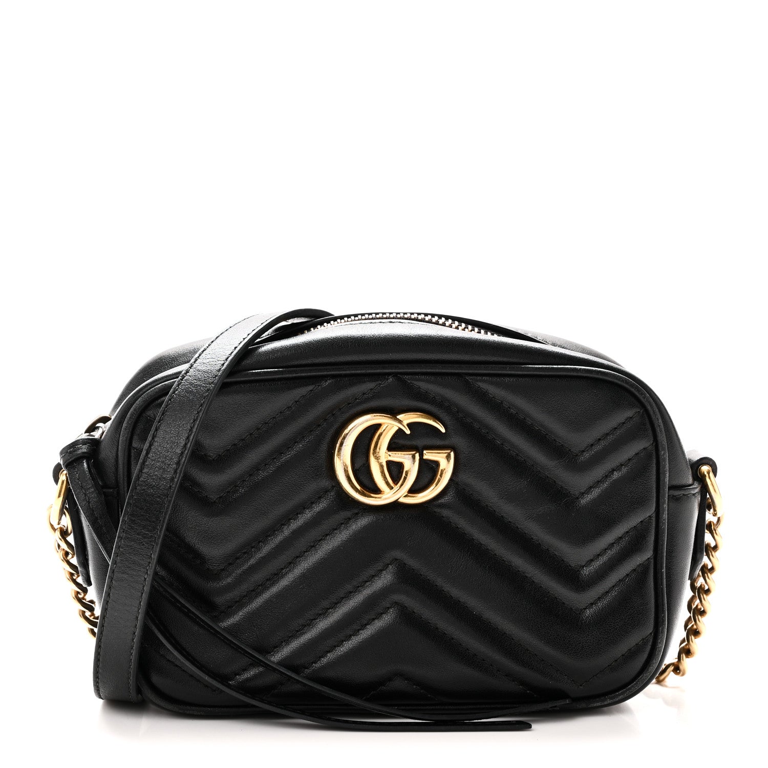 Gucci Calfskin Matelasse Mini GG Marmont Chain Shoulder Bag Black 1 of 11