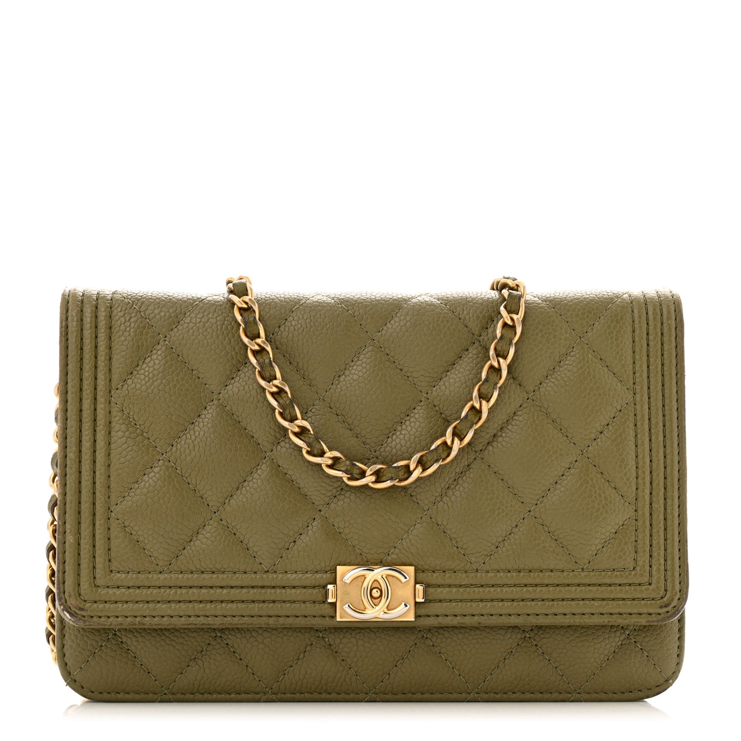 Caviar Quilted Boy Wallet On Chain WOC Khaki