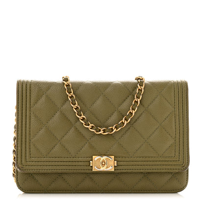 Chanel Caviar Quilted Boy Wallet On Chain WOC Khaki 1 of 14