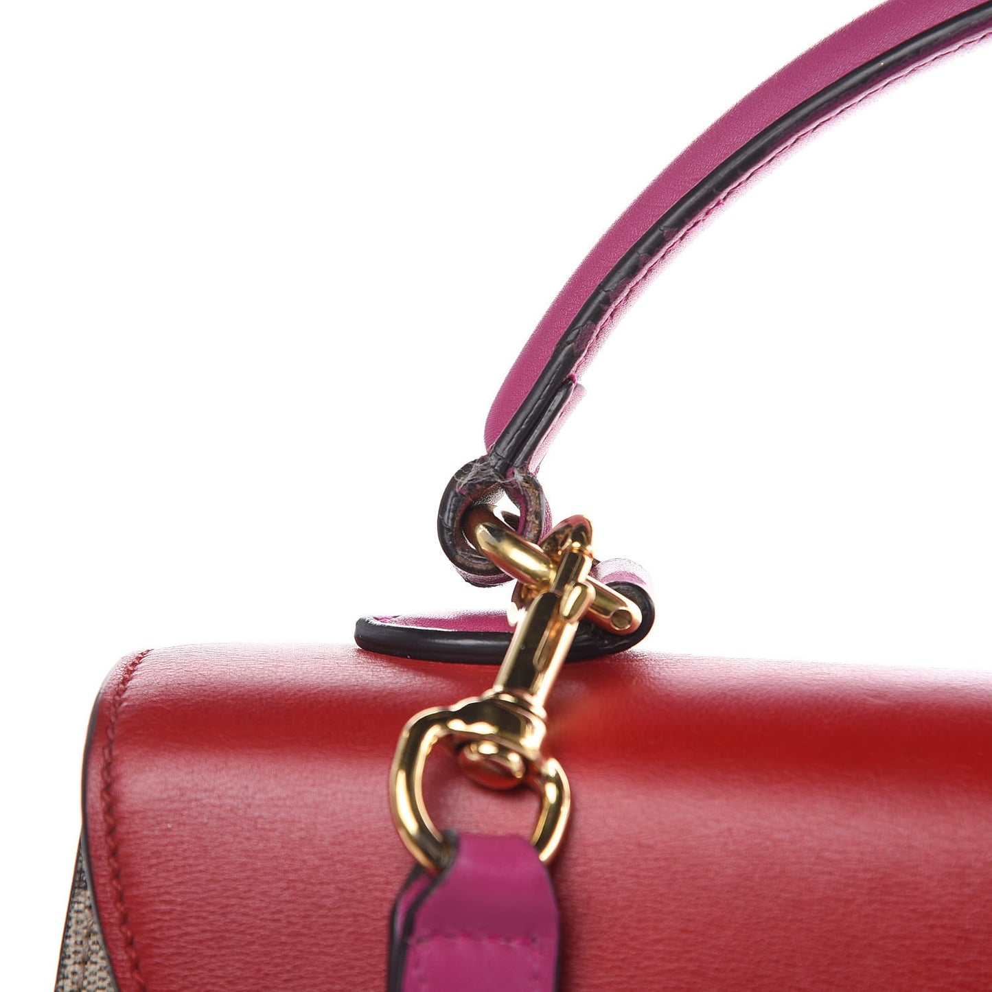 GG Supreme Monogram Calfskin Medium Padlock Top Handle Bag Beige Hibiscus Red New Rosette