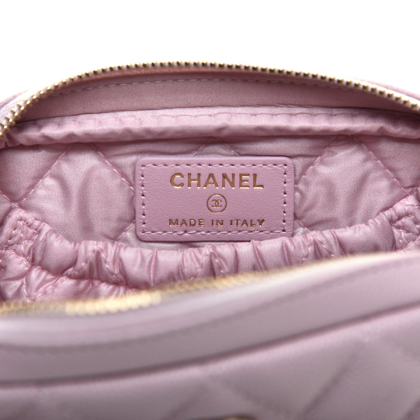 Caviar Quilted Small Curvy Pouch Cosmetic Case Light Pink