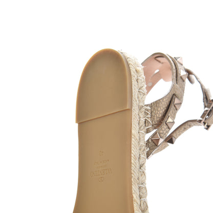 Valentino Garavani Metallic Calfskin Rockstud Ankle Strap Espadrille Flat Sandals 40 Skin 14 of 17