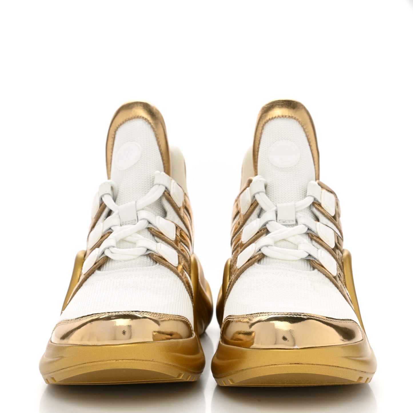 Metallic Calfskin Technical Nylon LV Archlight Sneakers 38.5 White Gold